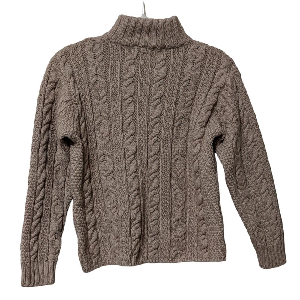 Aran Crafts Ireland merino wool tan zip close cardigan fisherman cable knit S - Picture 2 of 9